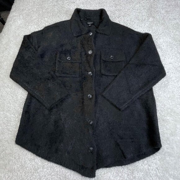 Torrid Eyelash Shacket Sweater Jacket Black Womens 0 - Picture 2 of 13